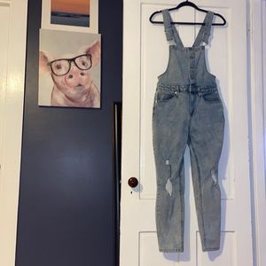 Skinny Stretch Light Wash Overalls with Adjustable Straps Size Medium 7-9